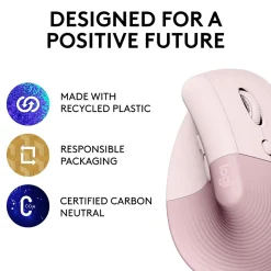 Logitech Lift Wireless Ergonomic Vertical Optical Bluetooth & USB Mouse, Rose (910-006472)