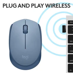Logitech M170 Wireless Ambidextrous Optical Mouse, Blue/Gray (910-006863)