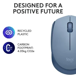 Logitech M170 Wireless Ambidextrous Optical Mouse, Blue/Gray (910-006863)