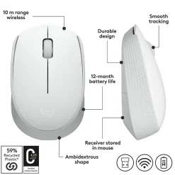 Logitech M170 Wireless Ambidextrous Optical Mouse, Off-White (910-006864)