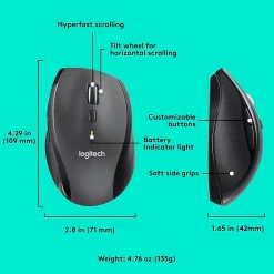 Logitech Marathon M705 Wireless Ergonomic Optical USB Mouse, Charcoal (910-001935)