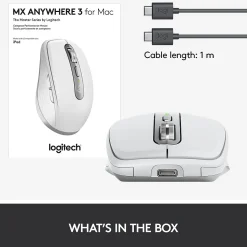 Logitech MX Anywhere 3 for Mac Ergonomic Wireless Laser Mouse, Pale Gray (910-005899)