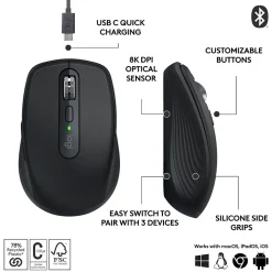 Logitech MX Anywhere 3S Wireless Optical USB Mouse, Black (910-006928)