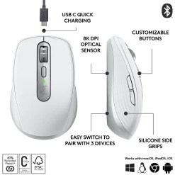 Logitech MX Anywhere 3S Wireless Optical Mouse, Pale Gray (910-006926)