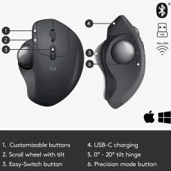 Logitech MX Ergo Plus Wireless Ergonomic Optical 2.4 GHz Mouse, Black (910-005178)