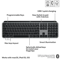 Logitech MX Keys S for Mac Wireless Keyboard, Space Gray (920-011621)