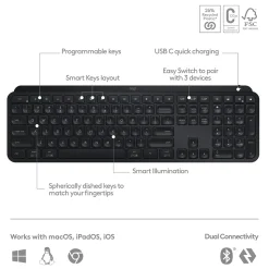 Logitech MX Keys S Wireless Keyboard, Black (920-011406)