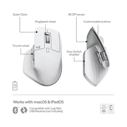 Logitech MX Master 3S for Mac Ergonomic Wireless Optical Bluetooth Mouse, Pale Gray (910006570)