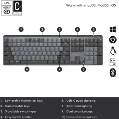 Logitech MX Mechanical Clicky Wireless Ergonomic Keyboard, Graphite (920-010549)