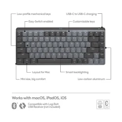 Logitech MX Mechanical Mini Wireless Ergonomic Keyboard for Mac, Space Gray (920-010831)