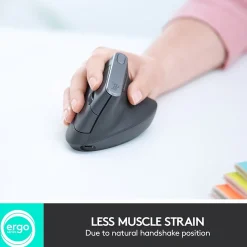 Logitech MX Vertical Wireless Ergonomic Vertical Ambidextrous Optical 2.4 GHz Mouse, Graphite (910-005447)