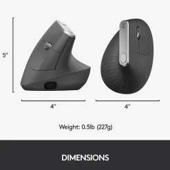 Logitech MX Vertical Wireless Ergonomic Vertical Ambidextrous Optical 2.4 GHz Mouse, Graphite (910-005447)