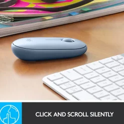 Logitech Pebble M350 Wireless Ambidextrous Optical Mouse, Blue Gray (910-005773)