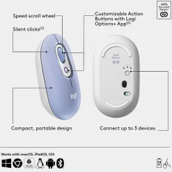 Logitech POP Wireless Ambidextrous Optical Mouse, Lilac (910-007410)