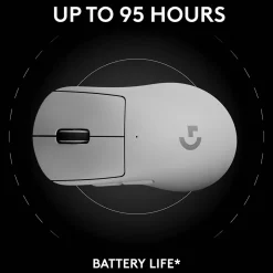 Logitech PRO X SUPERLIGHT 2 DEX Wireless Ergonomic Asymmetrical Optical USB Gaming Mouse, White (910-007363)