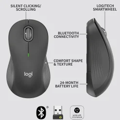 Logitech Signature M550 L Wireless Ambidextrous Optical Mouse, Graphite (910-006591)