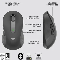 Logitech Signature M650 Large Wireless Ergonomic Optical Bluetooth & USB Mouse, Graphite (910-006231)