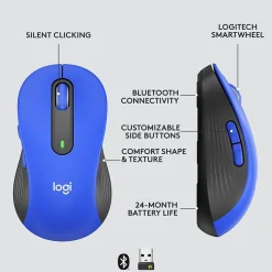 Logitech Signature M650 Large Wireless Optical USB Mouse, Classic Blue (910-006232)