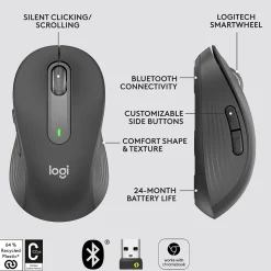 Logitech Signature M650 Wireless Ergonomic Optical Bluetooth & USB Mouse, Graphite (910-006250)