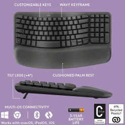 Logitech Wave Keys/Signature MK670/M550 L Wireless Ergonomic Keyboard & Optical Mouse Combo, Graphite (920-012059)