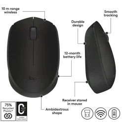 Logitech Wireless Ambidextrous 2.4 GHz Mouse, Black (910-004940)