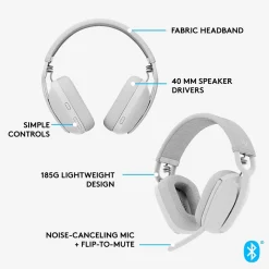 Logitech Zone Vibe 100 Wireless Noise Canceling Bluetooth, Off-White (981-001257)