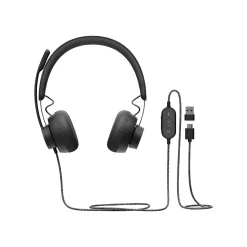 Logitech Zone Wired Noise Cancelling Stereo Computer Headset, Over-the-Head, Graphite (981-000871)