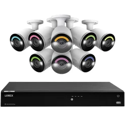 Lorex Fusion 4K 8.0-MP 16-Camera-Capable 4-TB NVR System with 8 IP Smart-Deterrence Bullet Cameras, White (N864A64B-8AB8)