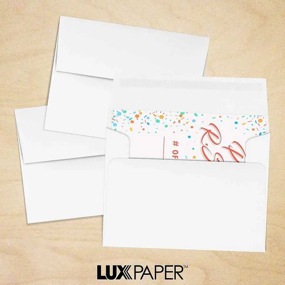 LUX Moistenable Glue A2 Invitation Envelope, 5 3/4" x 4 3/8", Bright White, 1000/Box (72924-1000)