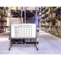 Luxor Dry-Erase Mobile Combination Ghost Grid/Whiteboard, Aluminum Frame, 40