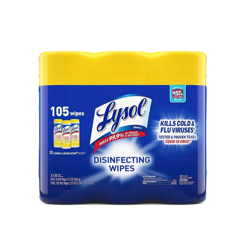 Lysol Disinfecting Wipes, Lemon and Lime Blossom, 35 Wipes/Canister, 3 Canisters/Pack (1920082159)