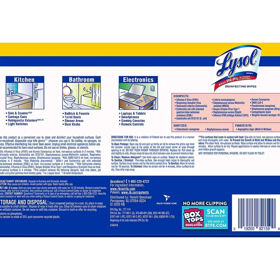 Lysol Disinfecting Wipes, Lemon and Lime Blossom, 35 Wipes/Canister, 3 Canisters/Pack (1920082159)