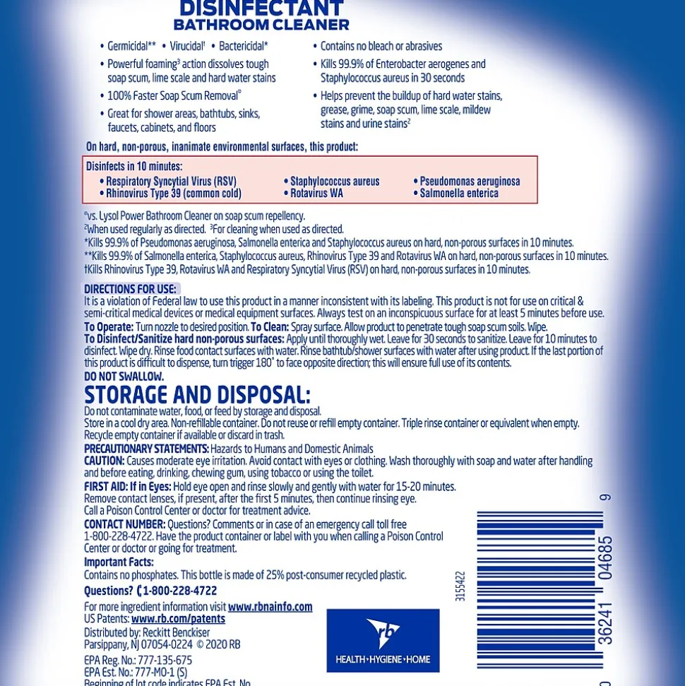 Lysol PRO Disinfectant Power Bathroom Foamer, Atlantic Fresh Scent, 32 oz. (36241-04685)