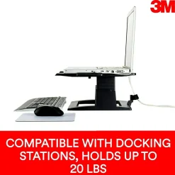 3M Adjustable Laptop Stand, Black, 2 in. of Height Adjustment, Compatible with Docking Stations (LX500)