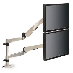 3M™ Dual Monitor Arm, Grab Monitor to Adjust Height, Tilt, Swivel, Rotate, Holds Monitors Up to 20 lbs. and ≤27