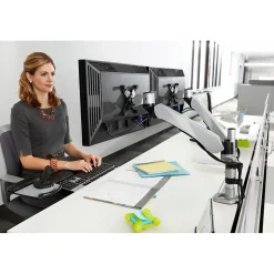 3M™ Dual Monitor Arm, Grab Monitor to Adjust Height, Tilt, Swivel, Rotate, Holds Monitors Up to 20 lbs. and ≤27