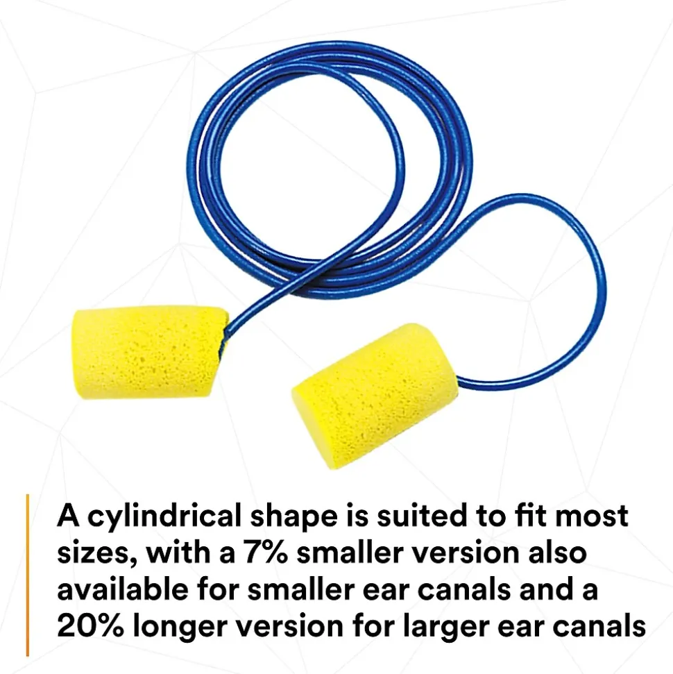 3M E-A-R Classic Earplugs, Corded, Poly Bag, 200 Pairs/Case (311-1101)