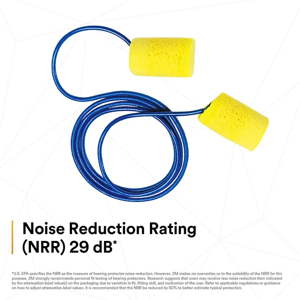 3M E-A-R Classic Earplugs, Corded, Poly Bag, 200 Pairs/Case (311-1101)