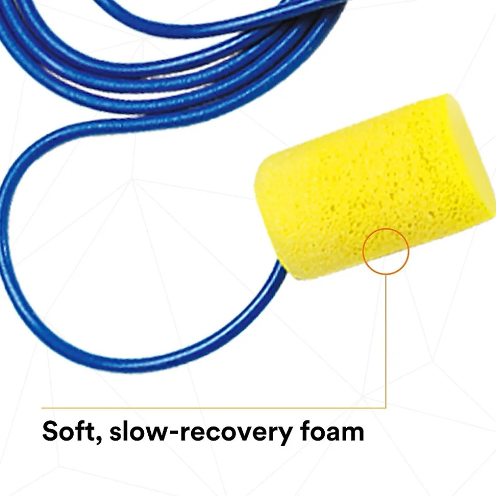 3M E-A-R Classic Earplugs, Corded, Poly Bag, 200 Pairs/Case (311-1101)