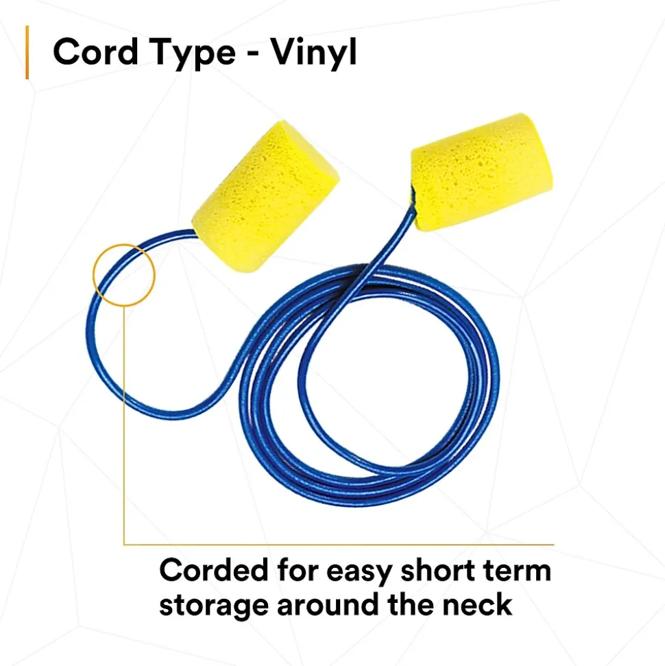 3M E-A-R Classic Earplugs, Corded, Poly Bag, 200 Pairs/Case (311-1101)