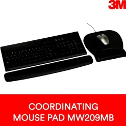3M™ Foam Wrist Rest for Keyboards, Black, Durable Fabric Cover, Anti-microbial Product Protection (WR209MB)