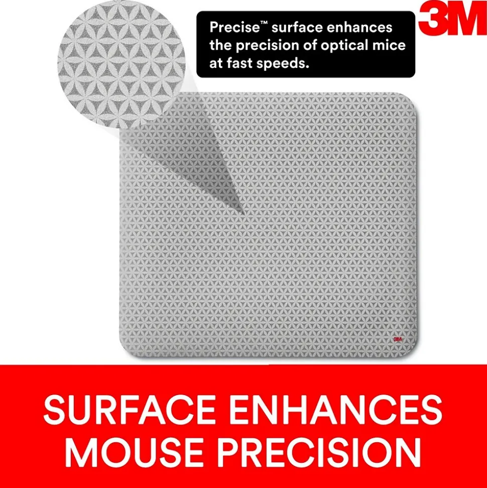 3M™ Precise™ Mouse Pad Enhances the Precision of Optical Mice, Non-Skid, Foam Back, 9" x 8", Bitmap, (MP114-BSD1)