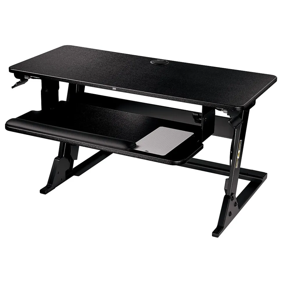 3M Precision Standing Desk 35"W Manual Adjustable Desk Riser with Gel Wrist Rest and Precise Mouse Pad, Black (SD60B)