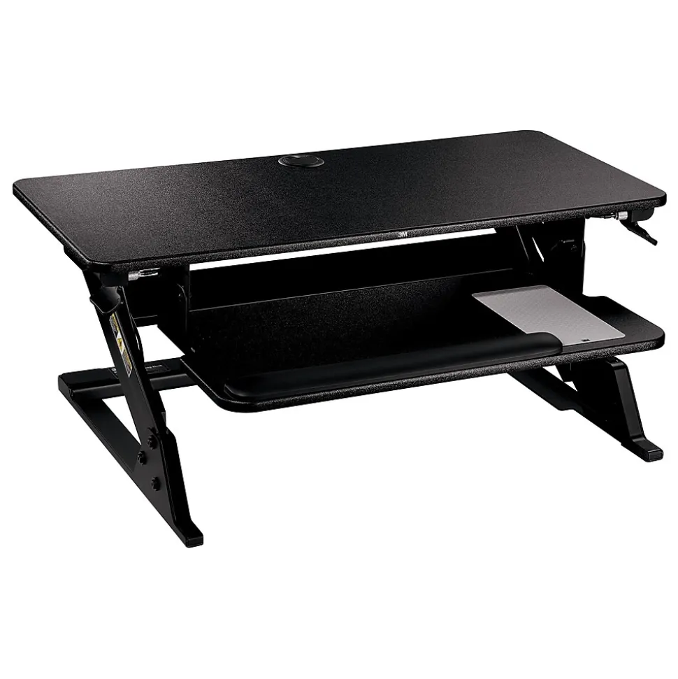 3M Precision Standing Desk 35"W Manual Adjustable Desk Riser with Gel Wrist Rest and Precise Mouse Pad, Black (SD60B)