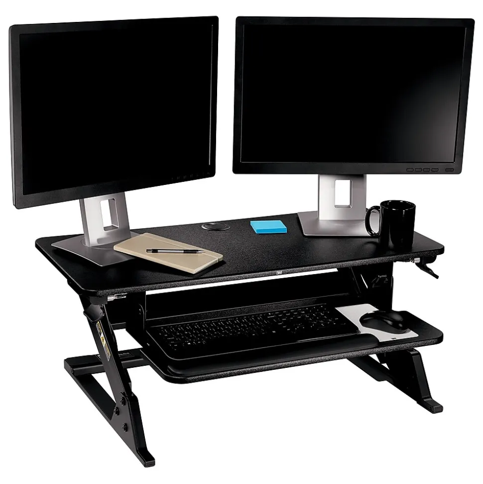 3M Precision Standing Desk 35"W Manual Adjustable Desk Riser with Gel Wrist Rest and Precise Mouse Pad, Black (SD60B)