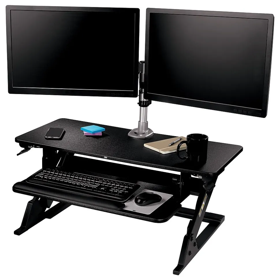 3M Precision Standing Desk 35"W Manual Adjustable Desk Riser with Gel Wrist Rest and Precise Mouse Pad, Black (SD60B)