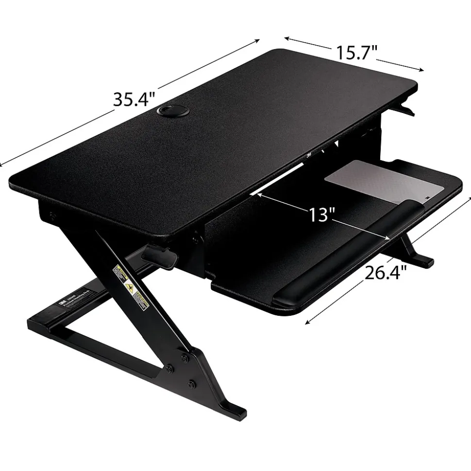 3M Precision Standing Desk 35"W Manual Adjustable Desk Riser with Gel Wrist Rest and Precise Mouse Pad, Black (SD60B)