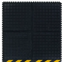 M+A Matting Hog Heaven III Comfort Anti-Fatigue Mat, 3' x 3.32', Black with Yellow Striped Border, Side (447204100)