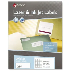 Maco All Purpose Labels, 1" x 2.63", White, 3000/Box (PICML3000)