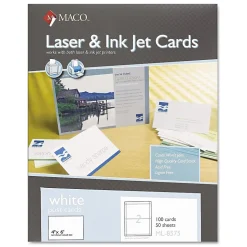 Maco Laser and Ink Jet Post Cards, 2 Up, 6"x4", White, 100/Bx